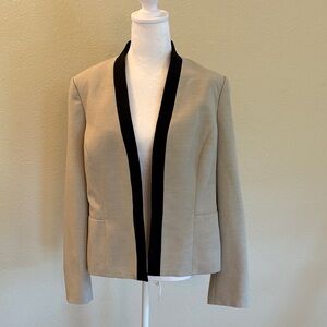 Evan- Picone Tailored Beige Jacket with Black Trim - Women’s Open-Front Blazer
